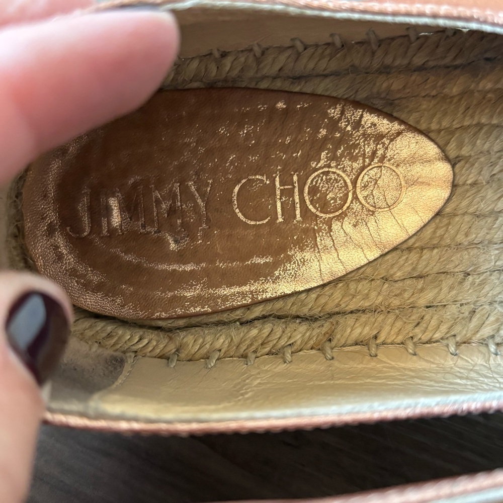 Jimmy Choo Women Espadrille 10 Copper Shoes‎  Metallic Jute Trim Size 40 Slip On - Picture 9 of 11